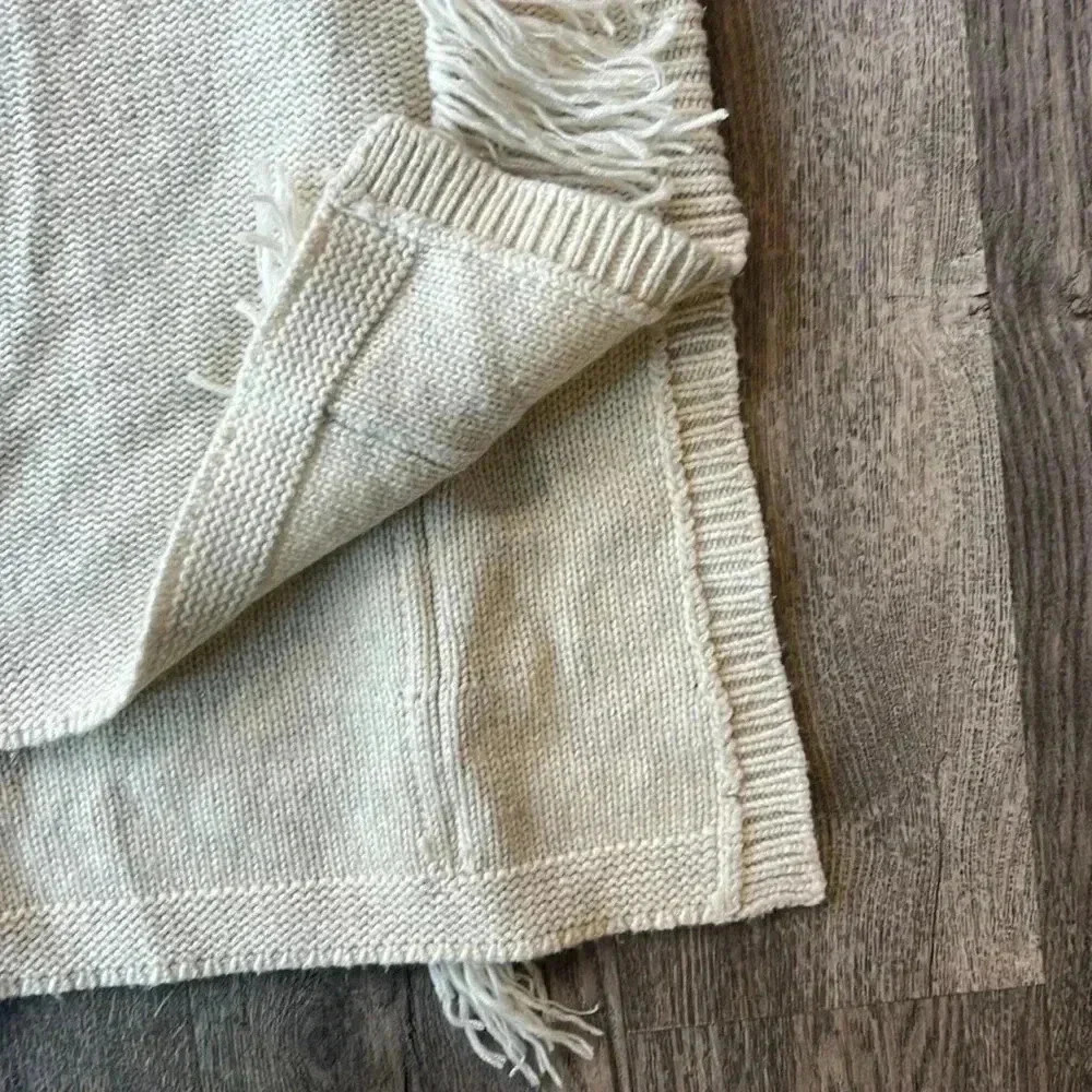 Intermix Sweater White Short Sleeve Wool and Cashmere Fringe Size Extra Small - Picture 6 of 9